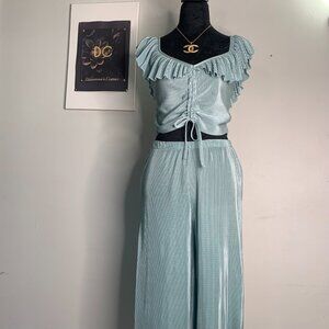 Zara Pleated Top with Ruffles & Trousers - Size M